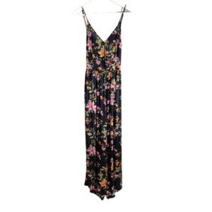 AEO black floral wide leg jumpsuit